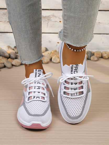 Women’s Lightweight Patchwork Lace-Up Sneakers – Casual Travel Walking Shoes