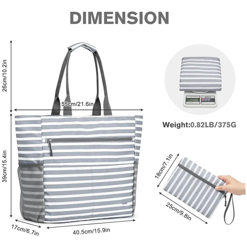 Large Waterproof Beach Tote Bag – Foldable Travel Storage