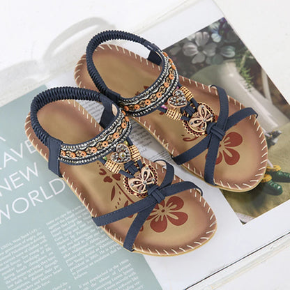Women’s Boho Beaded Strap Sandals – Casual Summer Walking Shoes