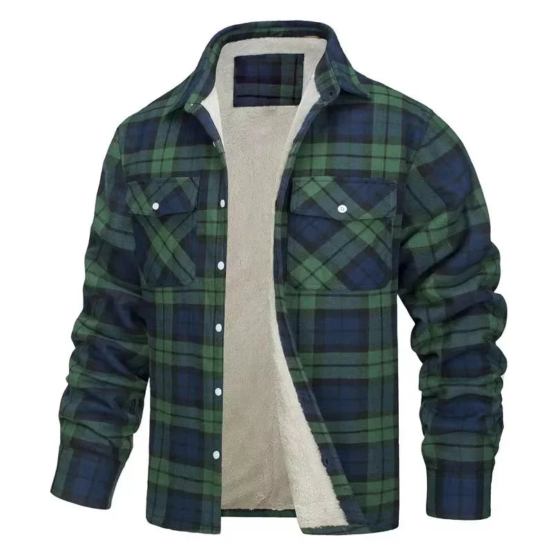Men’s Fleece-Lined Plaid Jacket – Casual Flannel Work Coat (S–5XL)