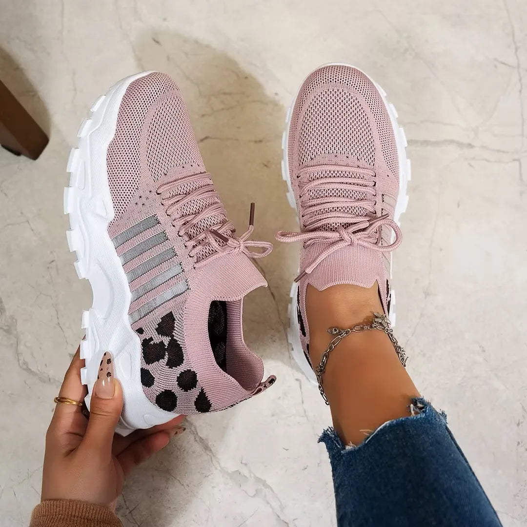 Women's peek-a-boo mesh Leopard print sneakers