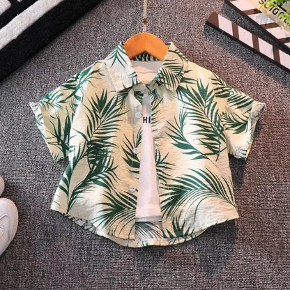 Kids’ Palm Leaf Shirt and Shorts Set – Summer Beach Outfit