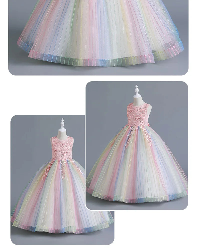 Girls’ Rainbow Tulle Formal Gown