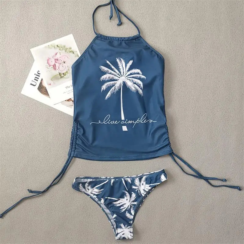 Women’s Halter Tankini Set – Drawstring Side Top & Bikini Bottom