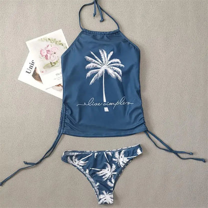 Women’s Halter Tankini Set – Drawstring Side Top & Bikini Bottom