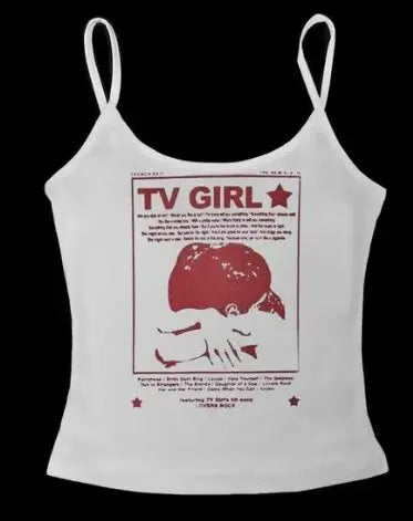 Y2K Printed Graphic Tank – Retro Grunge Crop Vest Top