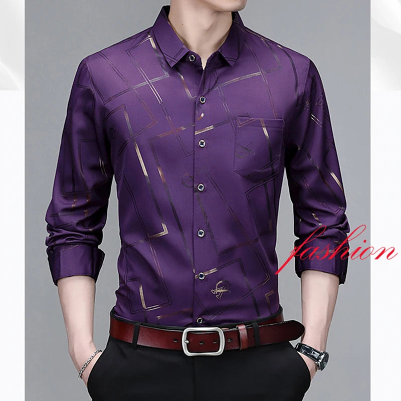 Men's Casual and Fashionable Long Sleeved Printed Shirt, Non Ironing and Wrinkle Resistant Business Top - The Dock Drop