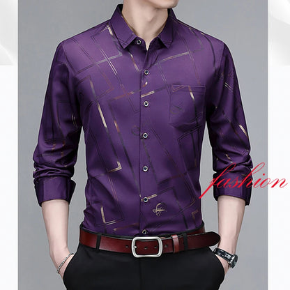 Men's Casual and Fashionable Long Sleeved Printed Shirt, Non Ironing and Wrinkle Resistant Business Top - The Dock Drop