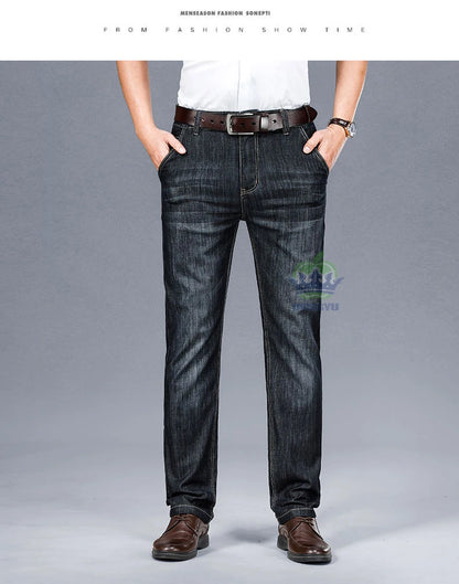 Brand Clothing High Quality Summer Cotton Men's Jeans Classic Business Straight Denim Black Pants Work Trouser Male Plus size 40