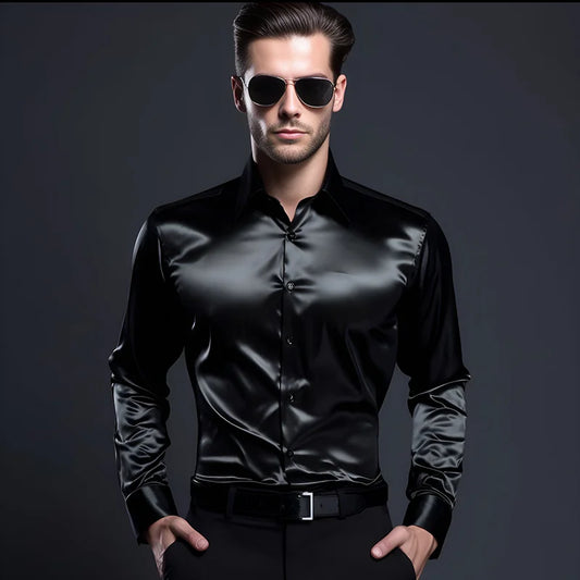 Men’s Satin Dress Shirt – Long Sleeve Formal Button Down