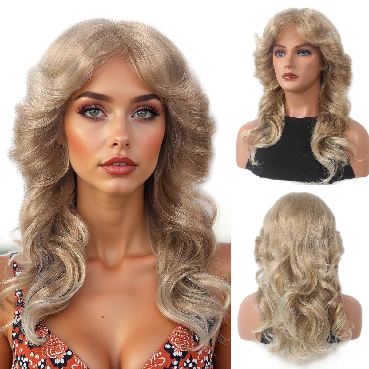 Women’s 70s Feathered Blonde Wig – Farrah Fawcett Style Disco Hair – Blonde – 22inches