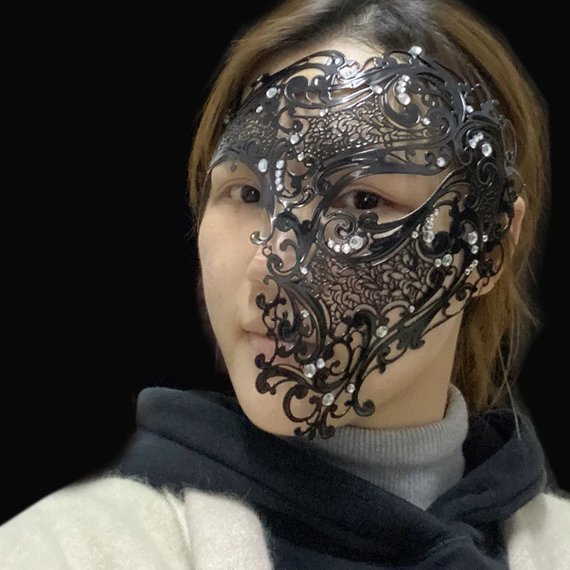 Venetian Metal Masquerade Half Mask – Golden Intricate Design