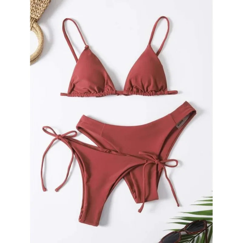 Women's 3-Piece Triangle Bikini Set – Tie Side Swimwear