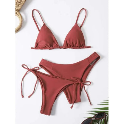 Women's 3-Piece Triangle Bikini Set – Tie Side Swimwear