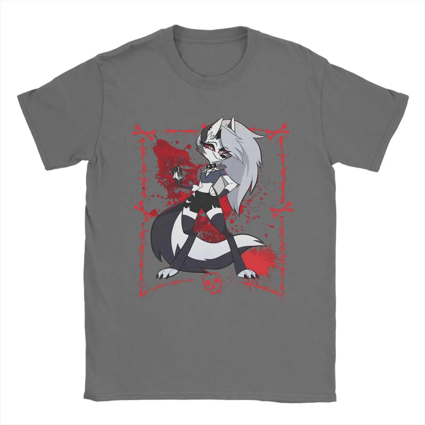 Teens Anime Skull Graphic T – Shirt – Streetwear Cotton Tee – Gray – XL