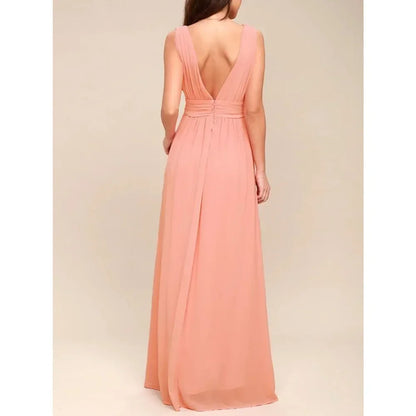 Backless Deep-V Chiffon Maxi Dress – Flowy Slit Evening Gown