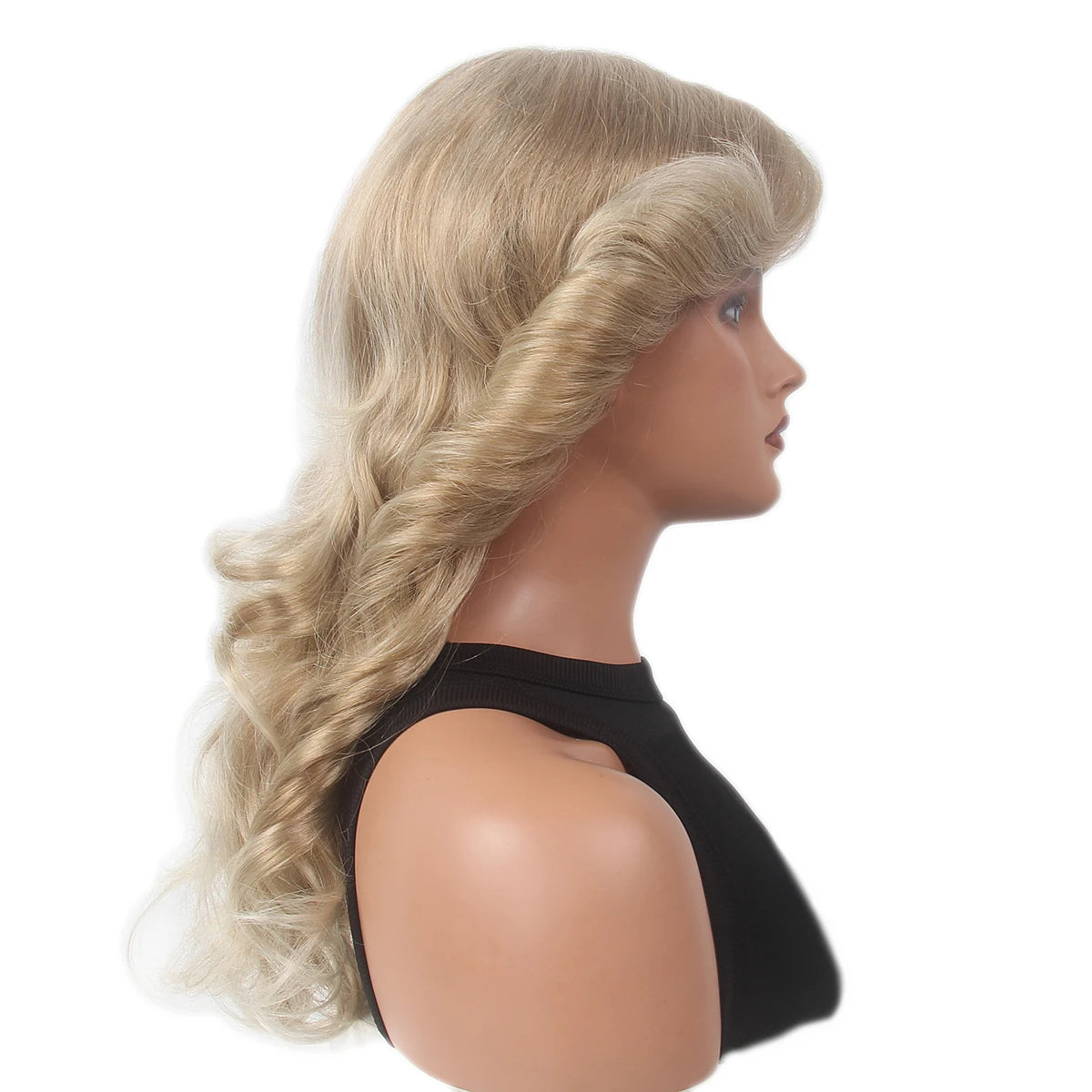 Women’s 70s Feathered Blonde Wig – Farrah Fawcett Style Disco Hair – Black – 22inches