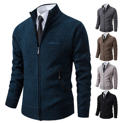 Men’s Stand-Collar Zip Knit Cardigan – Thick, Warm, Everyday Layer