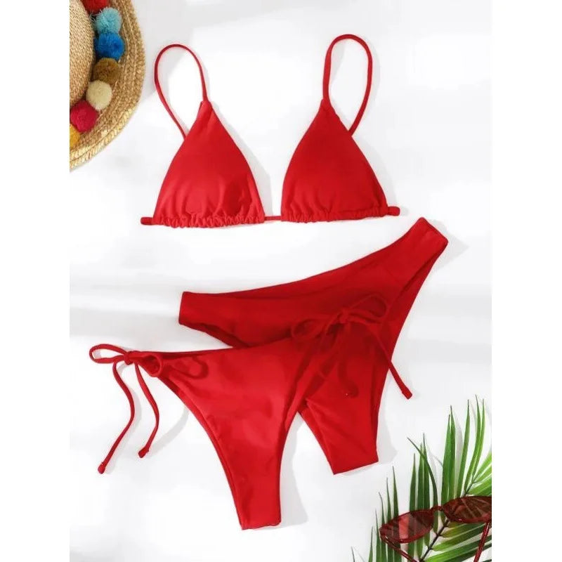 Women's 3-Piece Triangle Bikini Set – Tie Side Swimwear