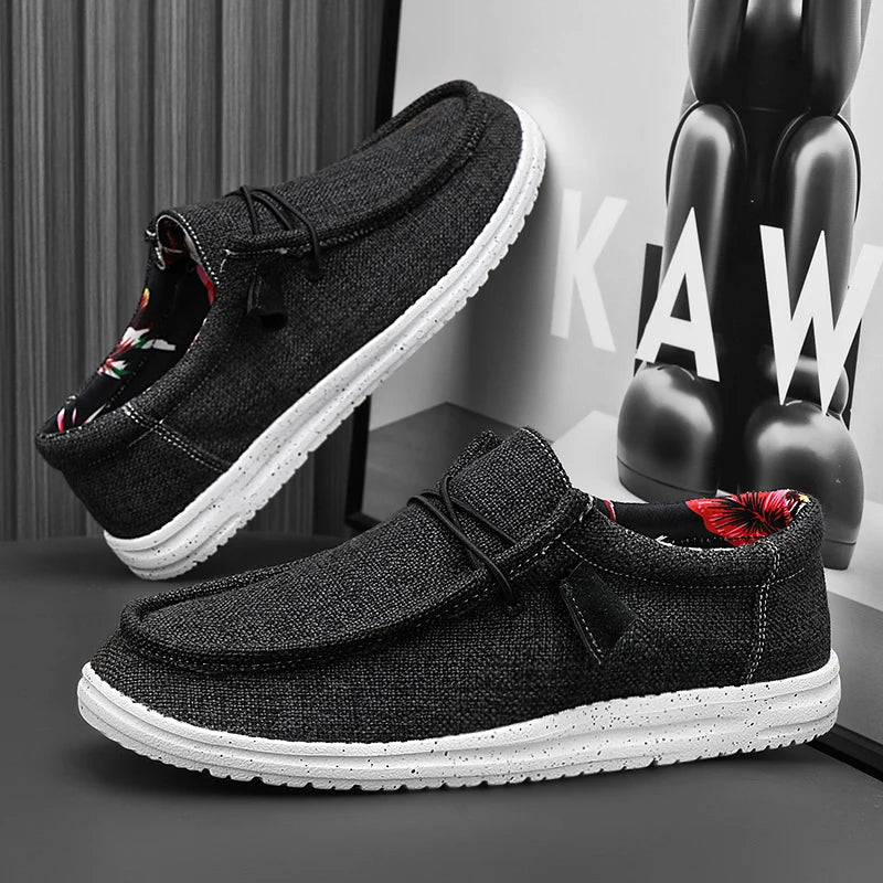 Men’s Canvas Slip – on Loafers – Lightweight Casual Shoes – Beige – 41