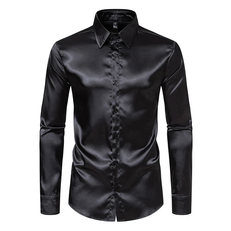 Men’s Satin Dress Shirt – Long Sleeve Formal Button Down