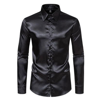 Men’s Satin Dress Shirt – Long Sleeve Formal Button Down