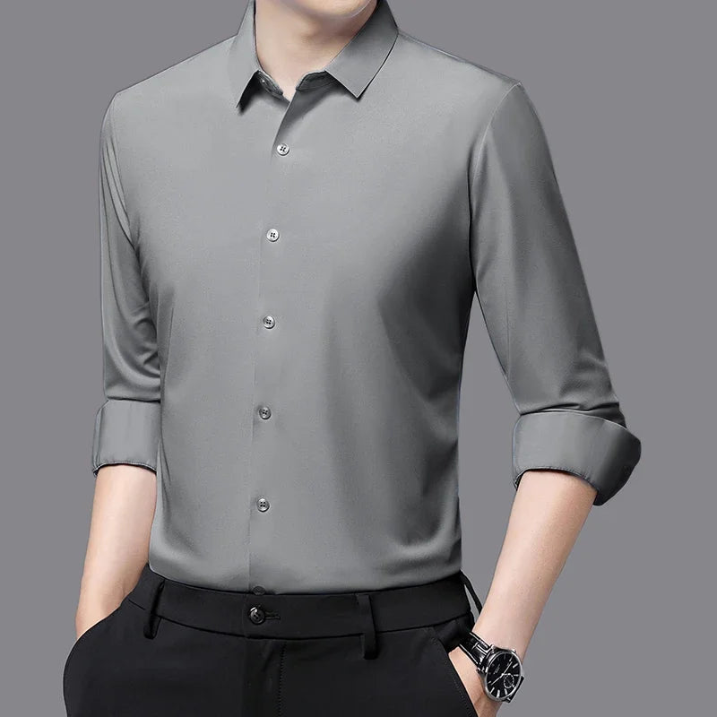 Men’s Ultra-Stretch Long-Sleeve Shirt – Silky Feel, Smart Casual Fit