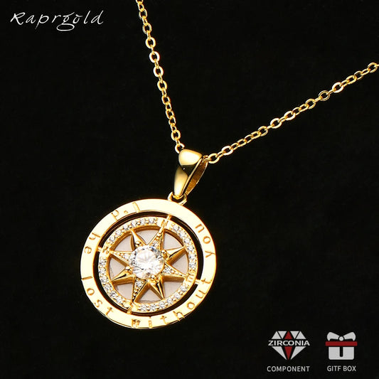 Women’s Sterling Silver Compass Necklace – 6.5mm Cubic Zirconia Pendant
