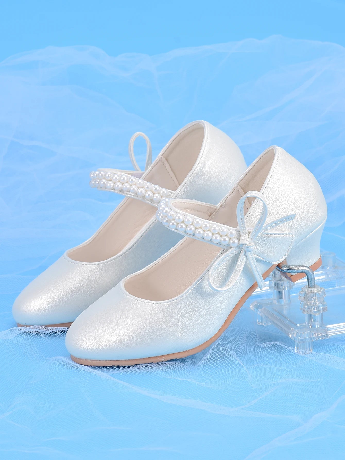 Girls' Princess Fashion High Heels, White, Ideal For Dresses, Performances, Birthday Parties
