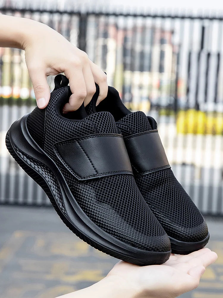 Men’s Wide Fit Walking Shoes – Adjustable Comfort Sneakers – Black – 40