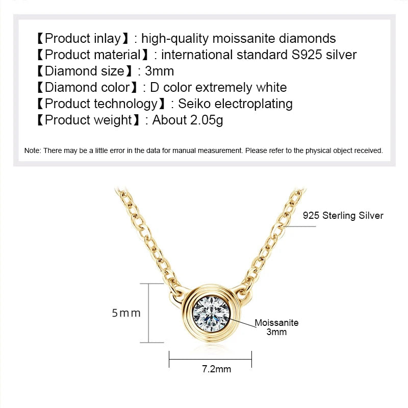 Women’s Sterling Silver Moissanite Pendant Necklace – 3mm D-Color Stone
