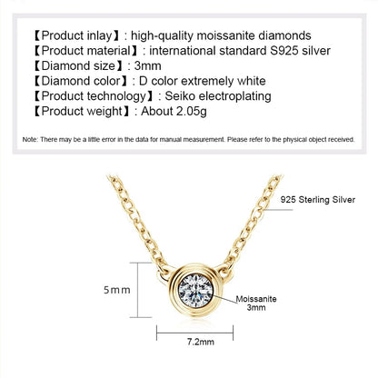 Women’s Sterling Silver Moissanite Pendant Necklace – 3mm D-Color Stone