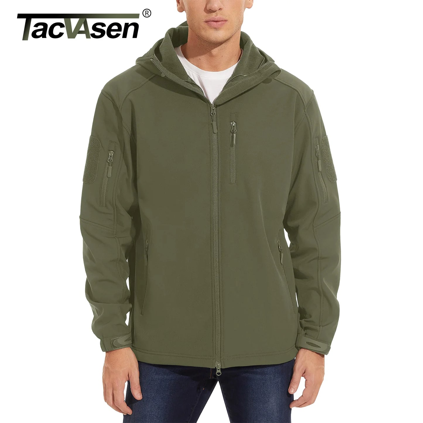 Men’s Waterproof Softshell Fleece Jacket – Hooded, Multi-Pocket, Outdoor Ready