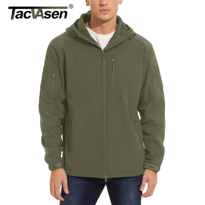 Men’s Waterproof Softshell Fleece Jacket – Hooded, Multi-Pocket, Outdoor Ready
