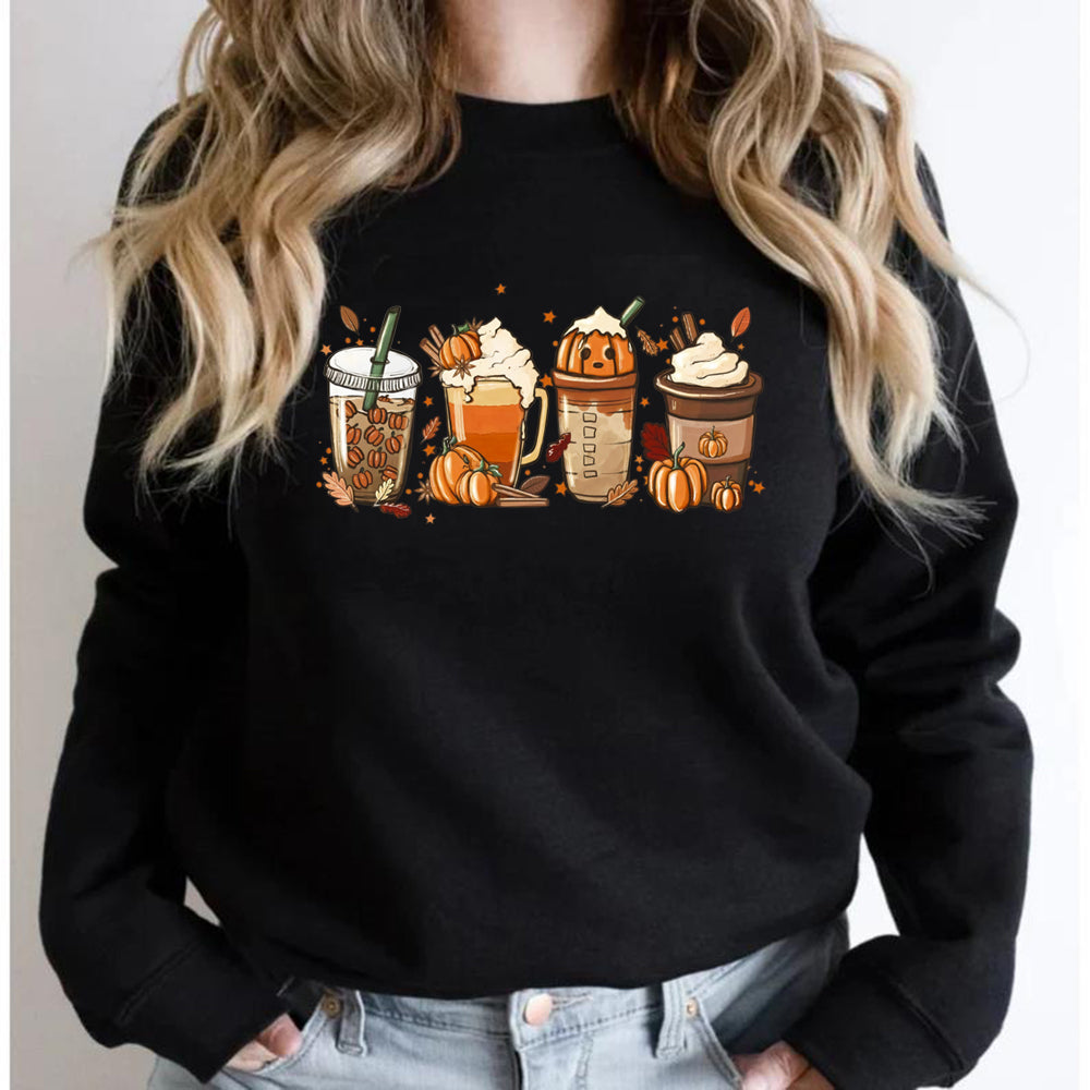 Women’s Fall Coffee Graphic Sweatshirt – Yellow – L