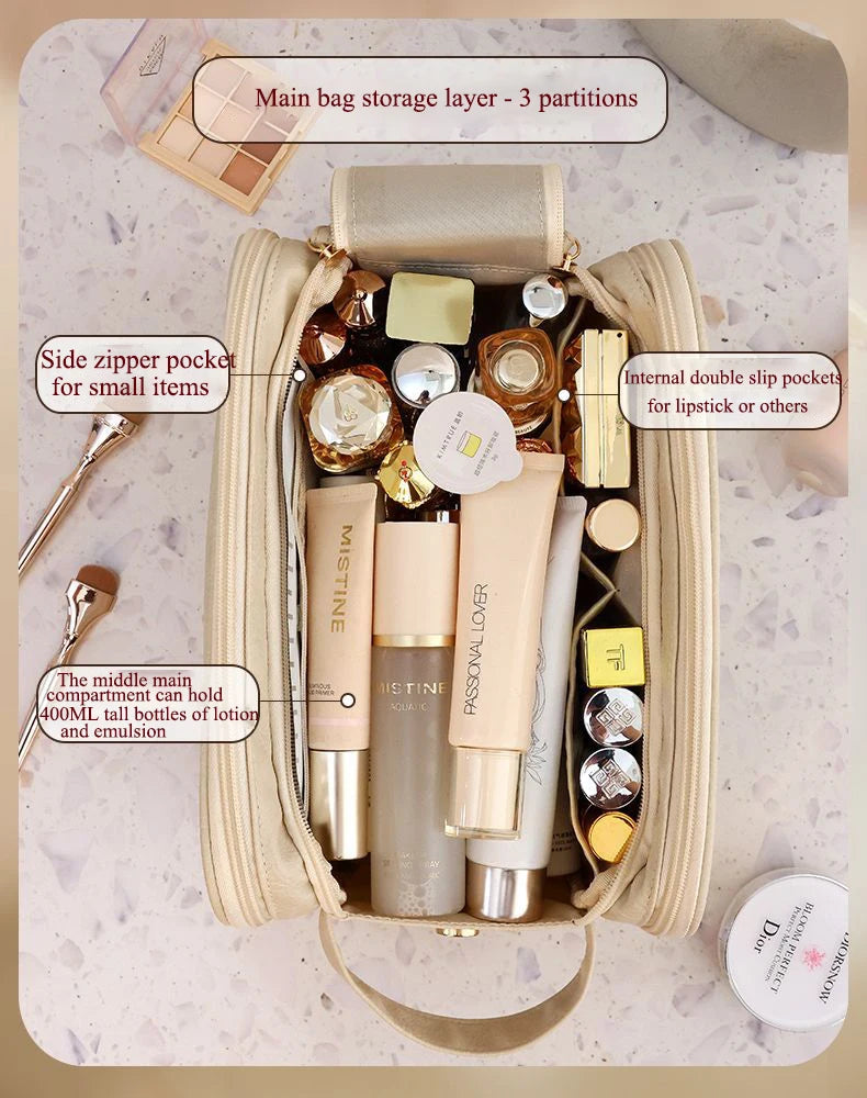 Large Travel Makeup Organizer Bag – Double Zipper Storage