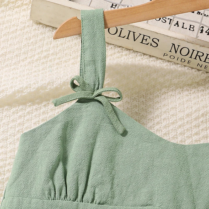 Girls’ Bow-Detail Summer Dress – Sleeveless, Asymmetrical Hem