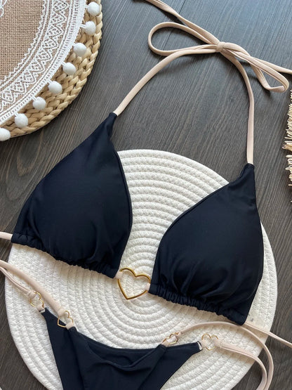 Halter Solid Triangle Bikini Set