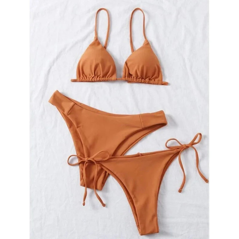 Women's 3-Piece Triangle Bikini Set – Tie Side Swimwear