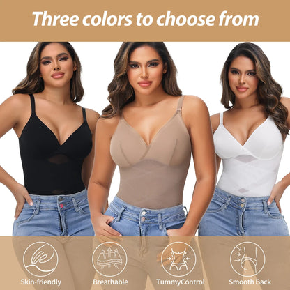 Women's Cross-Back Mesh Shapewear Bodysuit – Slimming Fit, Tummy Control