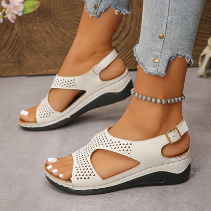 Women's Summer Comfort Wedge Sandals – Casual Open – Toe Cruise Shoes – Brown – 39