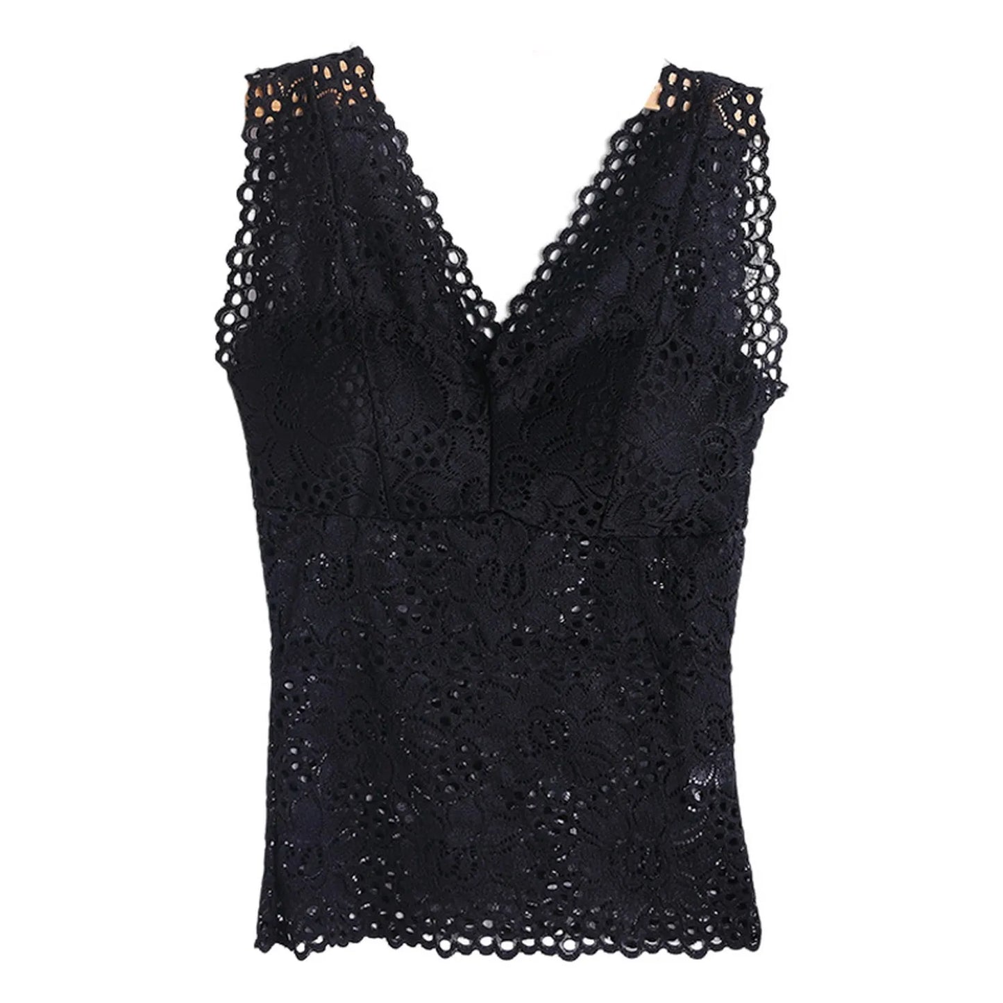 Women’s Lace V-Neck Tank Top – Soft Stretch Bralette Style