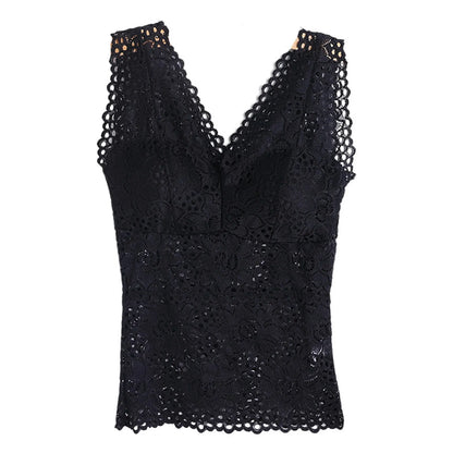 Women’s Lace V-Neck Tank Top – Soft Stretch Bralette Style