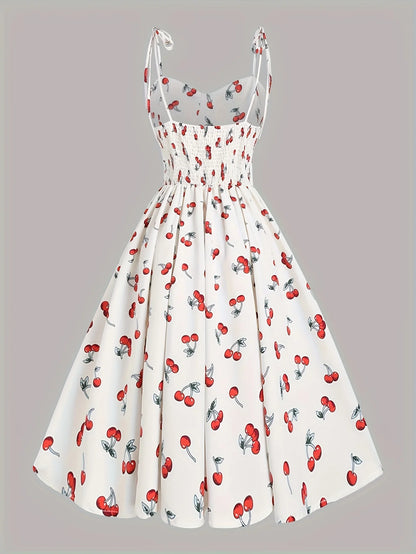 Women’s Floral A-Line Bow-Tie Dress – Sweetheart Neck, Adjustable Straps