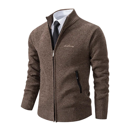 Men’s Stand-Collar Zip Knit Cardigan – Thick, Warm, Everyday Layer