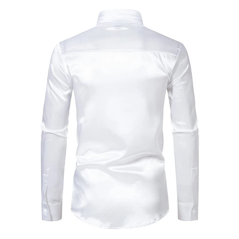Men’s Satin Dress Shirt – Long Sleeve Formal Button Down