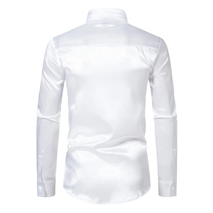 Men’s Satin Dress Shirt – Long Sleeve Formal Button Down