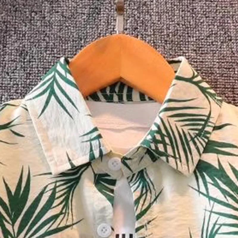 Kids’ Palm Leaf Shirt and Shorts Set – Summer Beach Outfit