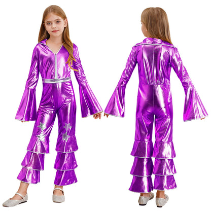 Girls’ Metallic Bell Bottom Jumpsuit – Retro Theme Night Costume