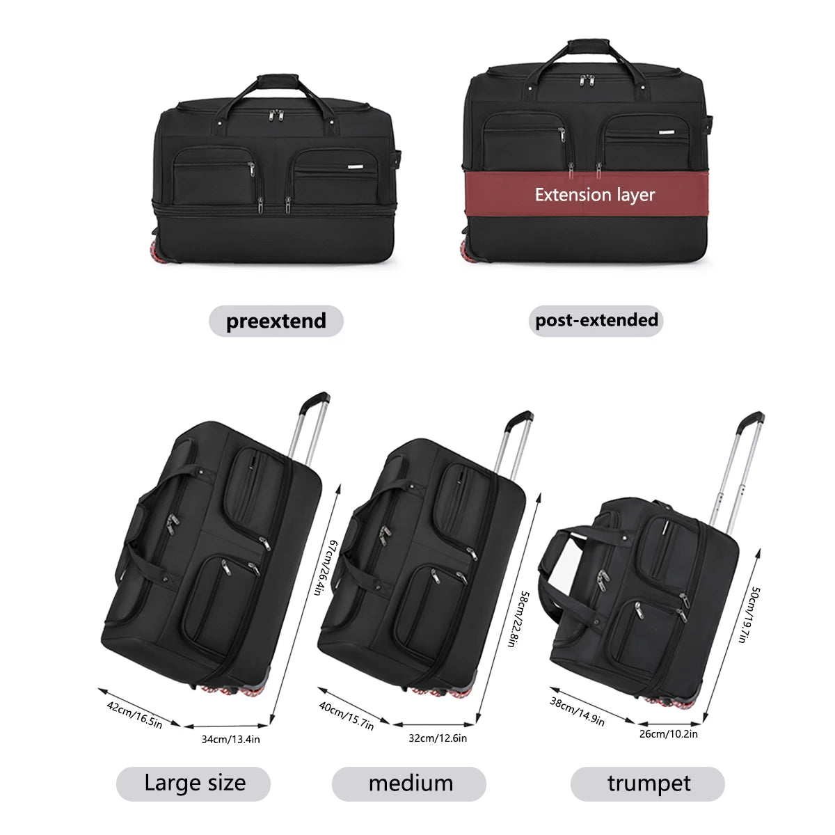 Rolling Travel Duffel Bag with Wheels – Expandable, Large Capacity